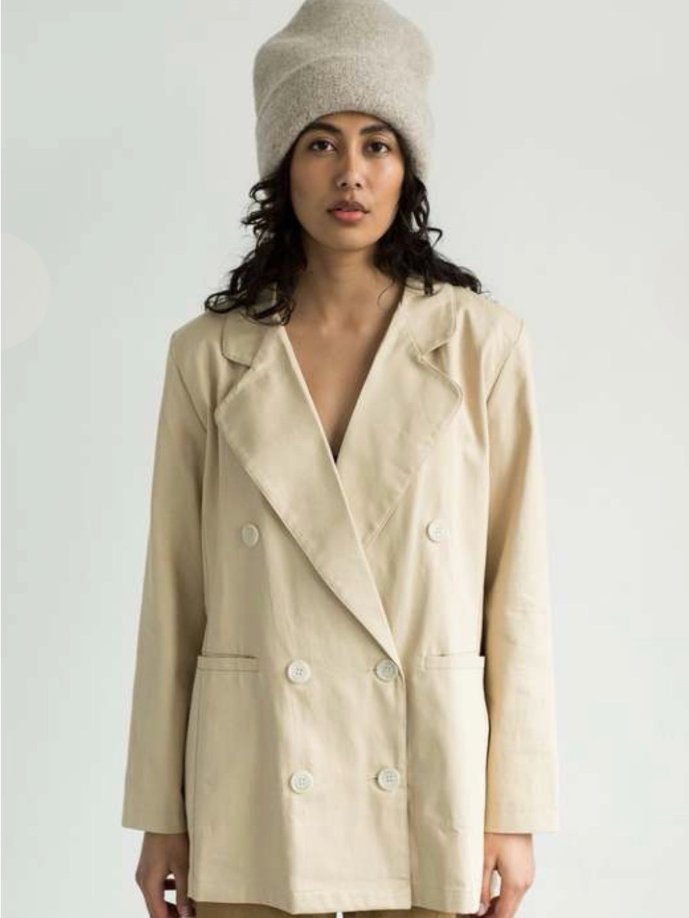 Boheme 400$ Double-Breasted Cream Blazer Jacket